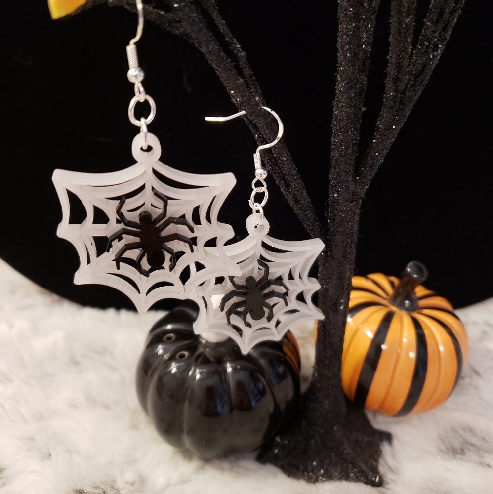 New Acrylic Spider and Web Earrings